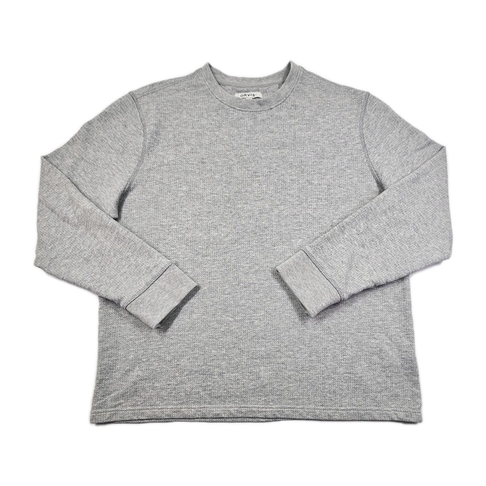 Orvis Sweater Mens L Heather Gray Chevron Ribbed Trim Pullover Sweater Thermal